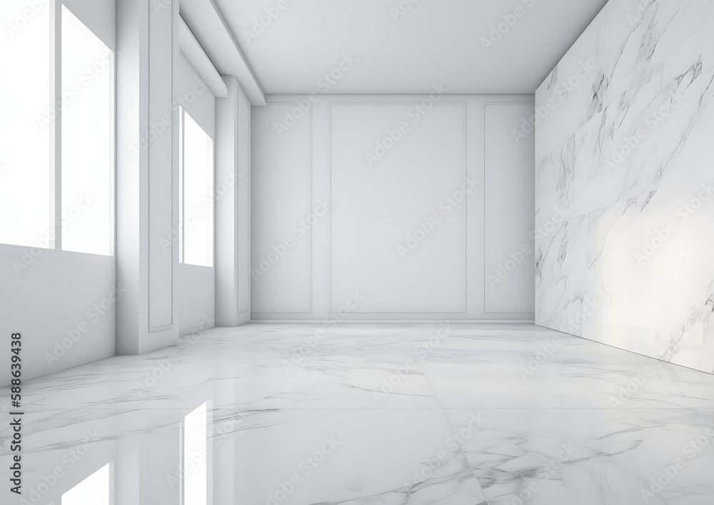 Fototapeta premium A minimalist Empty White Room with Sunlight Windows