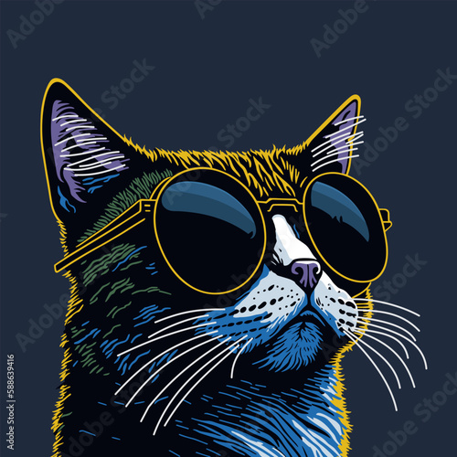 Portrait of Cat with glasses. Vector art illustration.