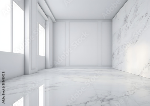 A minimalist Empty White Room with Sunlight Windows