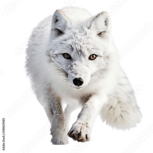 Adorable Running Polar Fox, Captivating Front View Portrait. Generative AI