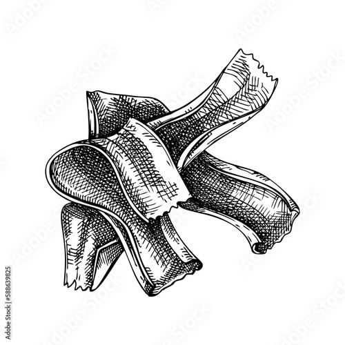 Dried Kombu algae - edible seaweed drawing isolated on white background. Sea kelp vector food illustration. Japanese cuisine plant-based ingredient, healthy food design element in engraved style