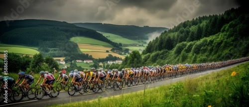 The Tour de France. Mountain stages, sprints, time trials. Generative AI photo