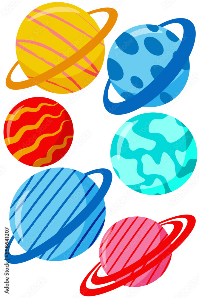 Set of colorful planets on white background. Cartoon vector illustration. Set of colorful planets on white background. Cartoon vector illustration.