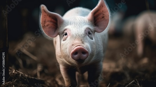 Cute pig portrait on farm background. Generative AI © AdriFerrer