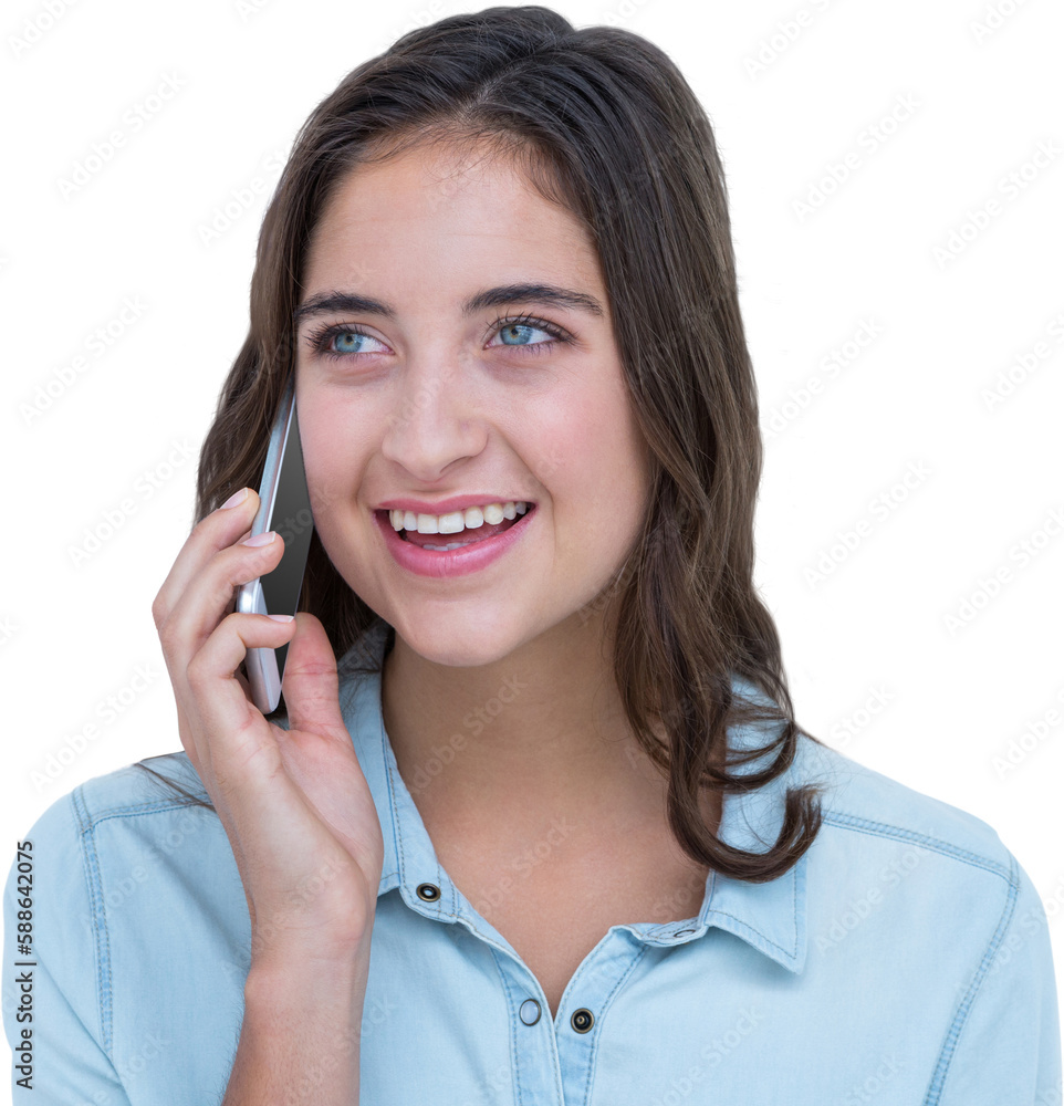 Close-up of happy young woman talking on phone Close-up of happy young woman talking on phone