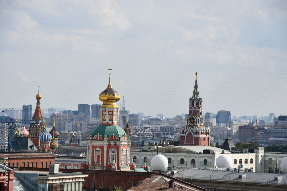 Roofs of Moscow, Russia, with many decorative towers and extravagant churches Roofs of Moscow, Russia, with many decorative towers and extravagant churches