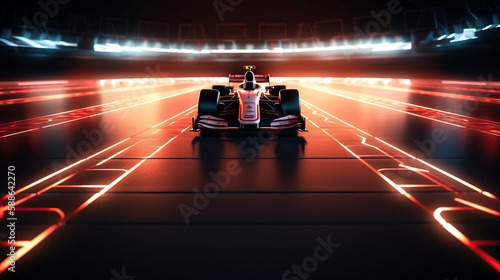 Generative AI of a racing car with red lights in the background © LAYHONG