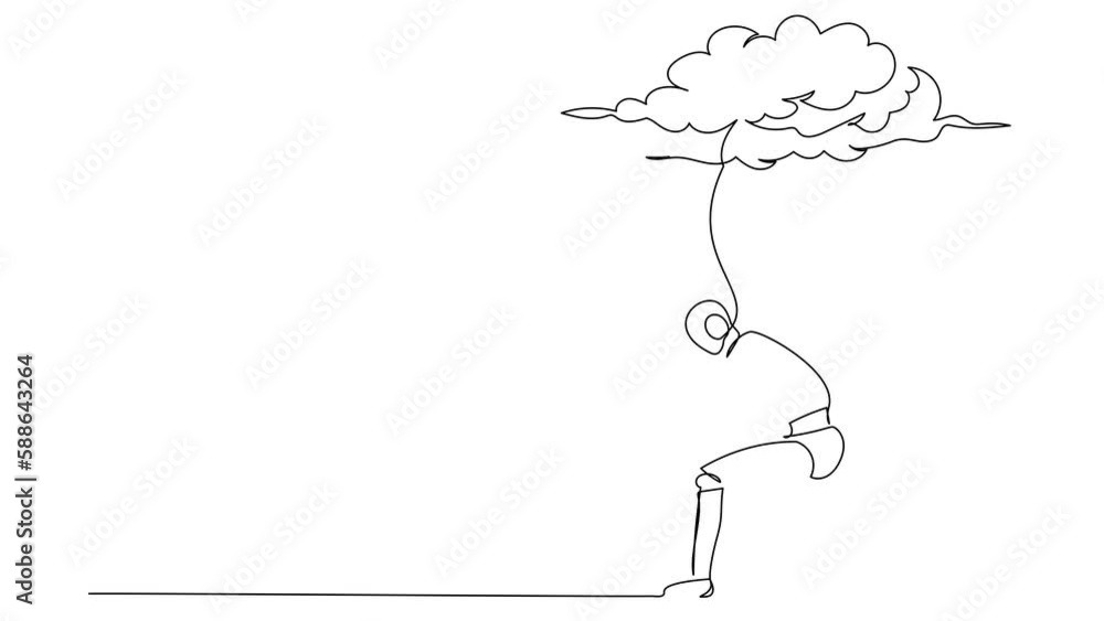 Animated self drawing of continuous one line draw robot sitting on ...