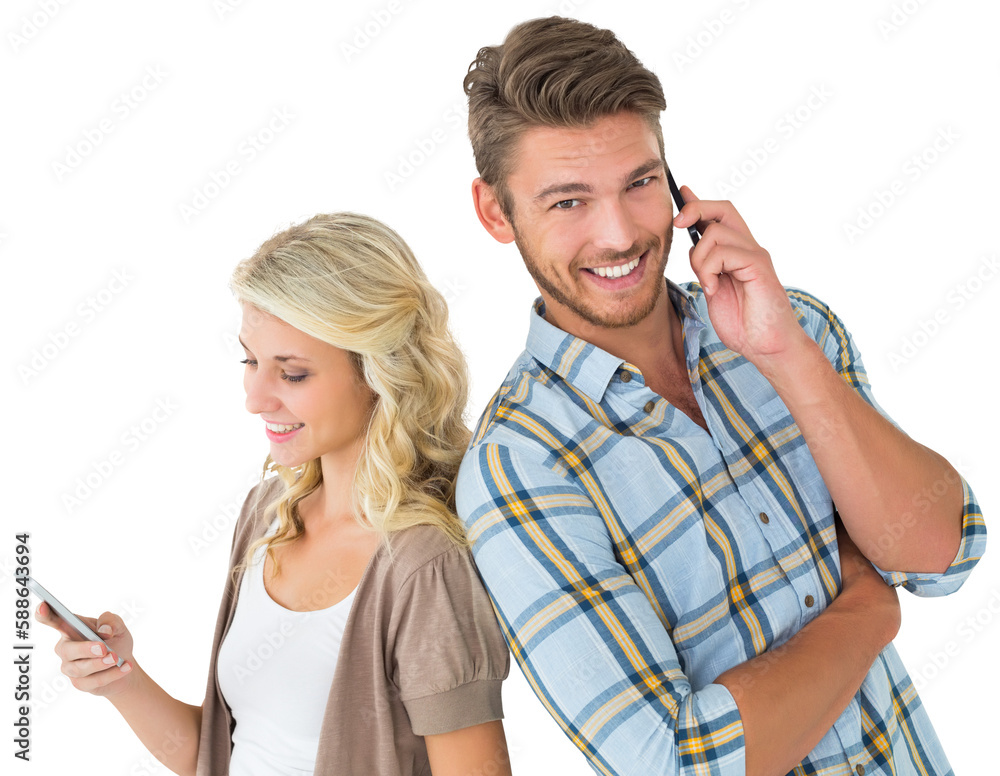 Attractive couple using their smartphones Attractive couple using their smartphones
