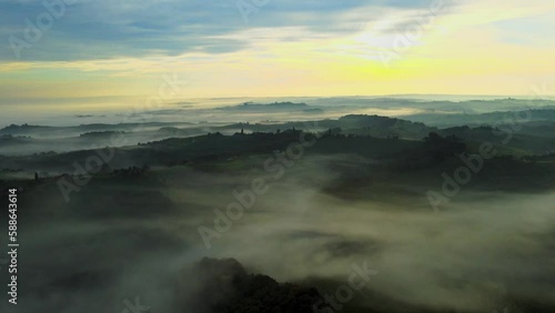 Aerial 4K drone footage of Jeruzalem during the sunrise. Jeruzalem is a small settlement in  the Municipality of Ljutomer in northeastern Slovenia. photo