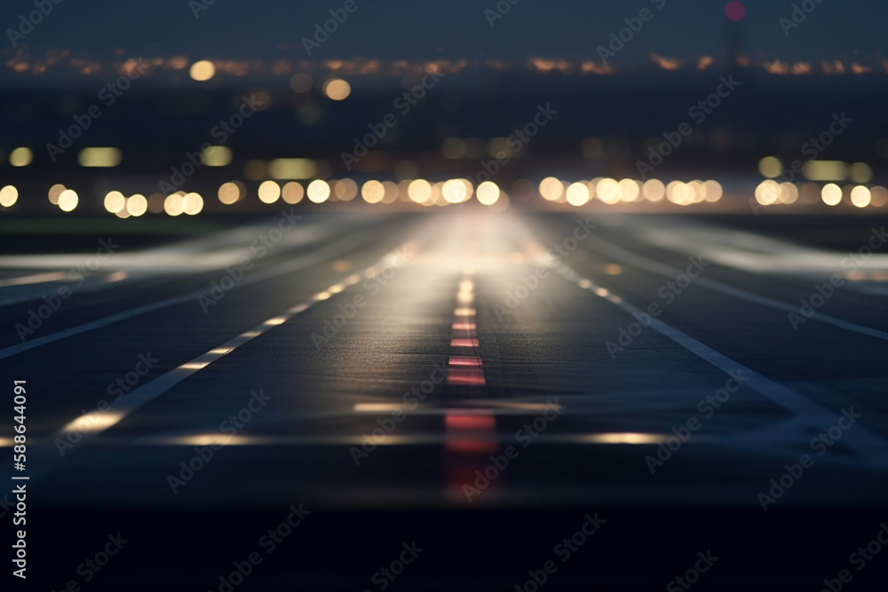Obraz premium Nighttime View of Airplane Runway with Terminal Lights