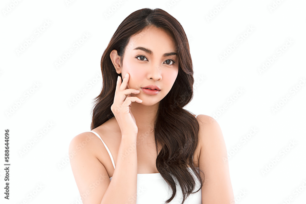 Beautiful young asian woman with clean fresh skin on white background, Face care, Facial treatment, Cosmetology, beauty and spa, Asian women portrait.