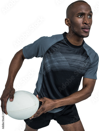 Confident athlete in position to throw rugby ball