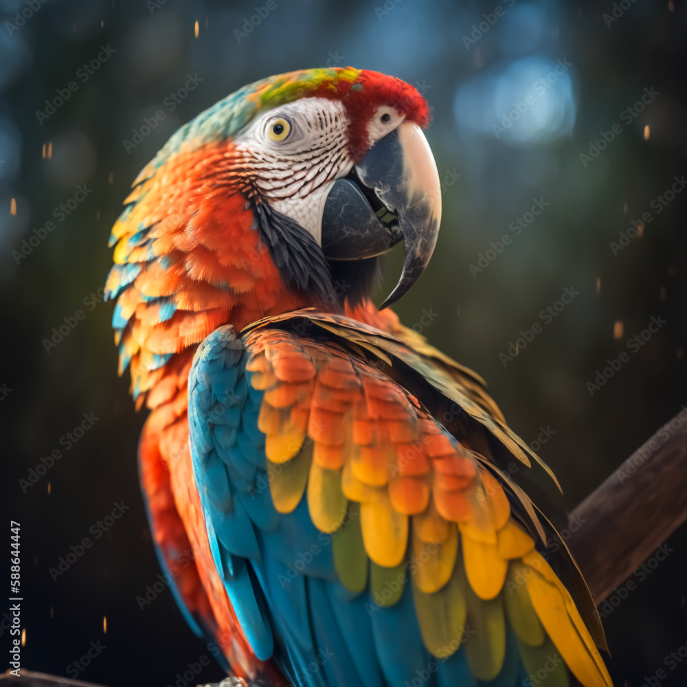 Obraz premium Portrait Macaw Parrot - Endangered Species Theme - Generative AI