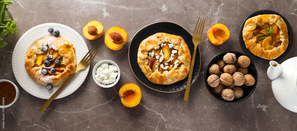 Fruit galette, composition for tasty food concept, top view Fruit galette, composition for tasty food concept, top view