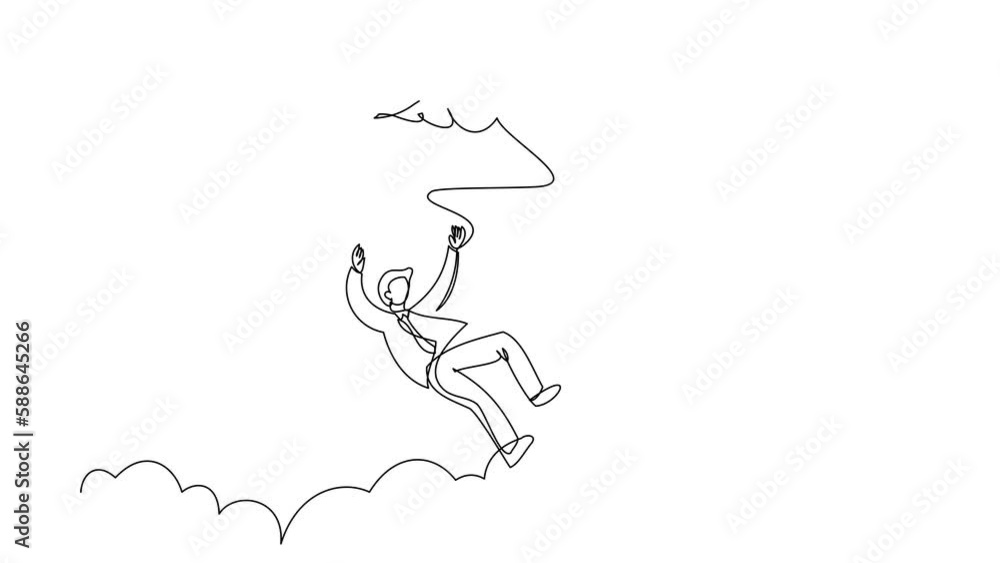 Self drawing animation of single one line draw businessman falling from sky. Failure defeat. Financial crisis. Person loses business job. Employee dismissal. Continuous line draw. Full length animated Self drawing animation of single one line draw businessman falling from sky. Failure defeat. Financial crisis. Person loses business job. Employee dismissal. Continuous line draw. Full length animated