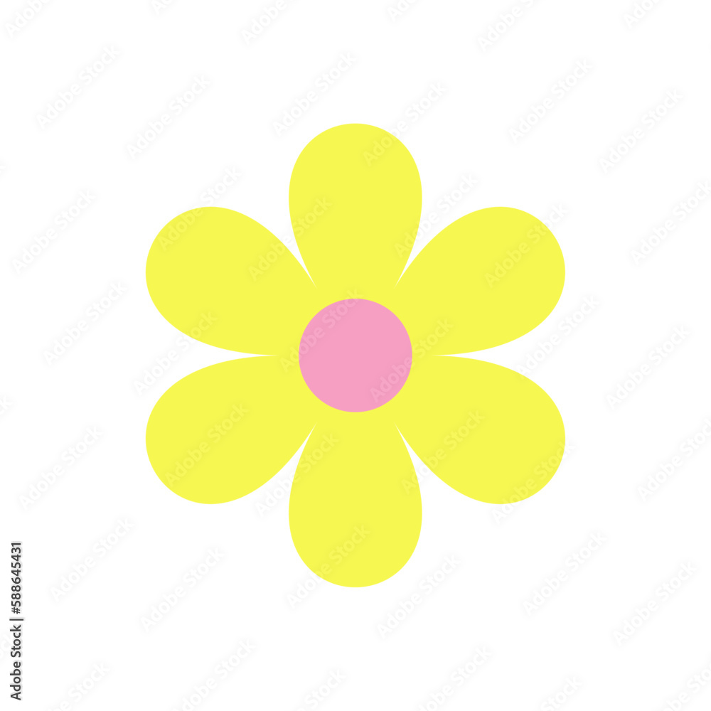 Yellow flower with a pink center, close-up, isolated, on a transparent and white background. Element for design decoration. Vector image, illustration, graphic design. Yellow flower with a pink center, close-up, isolated, on a transparent and white background. Element for design decoration. Vector image, illustration, graphic design.