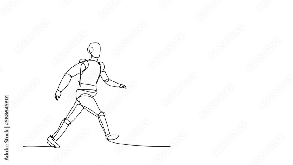 Self drawing animation of single line draw robot run chasing textbook for learning aspiration. Technology development. Artificial intelligence machine processes. Continuous line. Full length animated Self drawing animation of single line draw robot run chasing textbook for learning aspiration. Technology development. Artificial intelligence machine processes. Continuous line. Full length animated