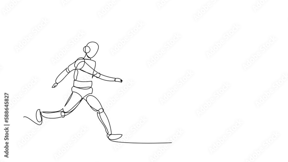 Animated self drawing of continuous one line draw robot chasing light bulb. Innovation for new ideas. Humanoid robot cybernetic organism. Future robotic development. Full length single line animation Animated self drawing of continuous one line draw robot chasing light bulb. Innovation for new ideas. Humanoid robot cybernetic organism. Future robotic development. Full length single line animation