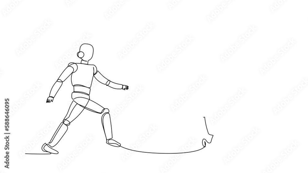 Animated self drawing of continuous line draw robot run chasing wallet. E-wallet for saving e-money. Robotic artificial intelligence. Electronic technology industry. Full length one line animation Animated self drawing of continuous line draw robot run chasing wallet. E-wallet for saving e-money. Robotic artificial intelligence. Electronic technology industry. Full length one line animation