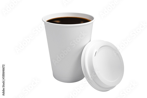 Dark coffee on white cup over white background