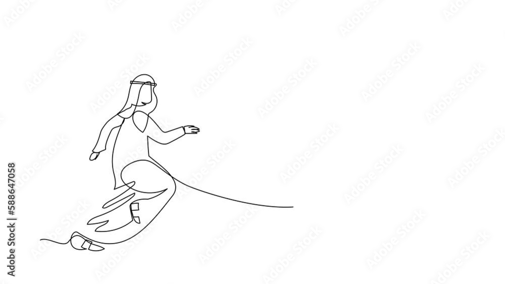 Animated self drawing of continuous line draw Arab businessman run chasing paper cup. Resting time from work, talking with friends, thirsty, drink. Business metaphor. Full length one line animation Animated self drawing of continuous line draw Arab businessman run chasing paper cup. Resting time from work, talking with friends, thirsty, drink. Business metaphor. Full length one line animation