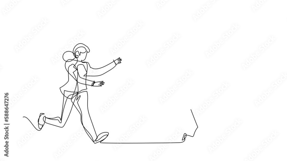 Animated self drawing of continuous line draw businesswoman run chasing try to catch clipboard. Manager being chased by deadline. Running out of time. Business metaphor. Full length one line animation Animated self drawing of continuous line draw businesswoman run chasing try to catch clipboard. Manager being chased by deadline. Running out of time. Business metaphor. Full length one line animation