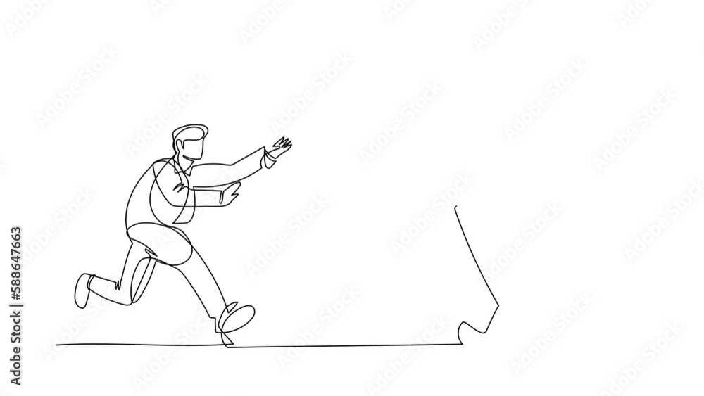 Animated self drawing of continuous line draw businessman run chasing try to catch clipboard. Manager being chased by work deadlines. Running out of time. Business. Full length single line animation Animated self drawing of continuous line draw businessman run chasing try to catch clipboard. Manager being chased by work deadlines. Running out of time. Business. Full length single line animation
