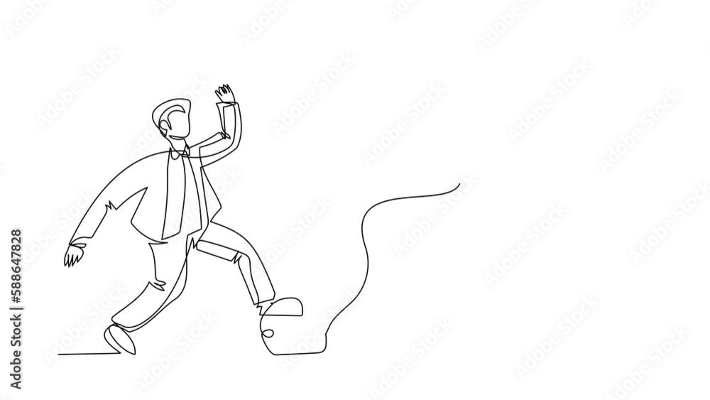 Animated self drawing of single continuous line draw businessman run chasing try to catch flying rocket. Concept of competitive, advantage, marketing. Business metaphor. Full length one line animation Animated self drawing of single continuous line draw businessman run chasing try to catch flying rocket. Concept of competitive, advantage, marketing. Business metaphor. Full length one line animation