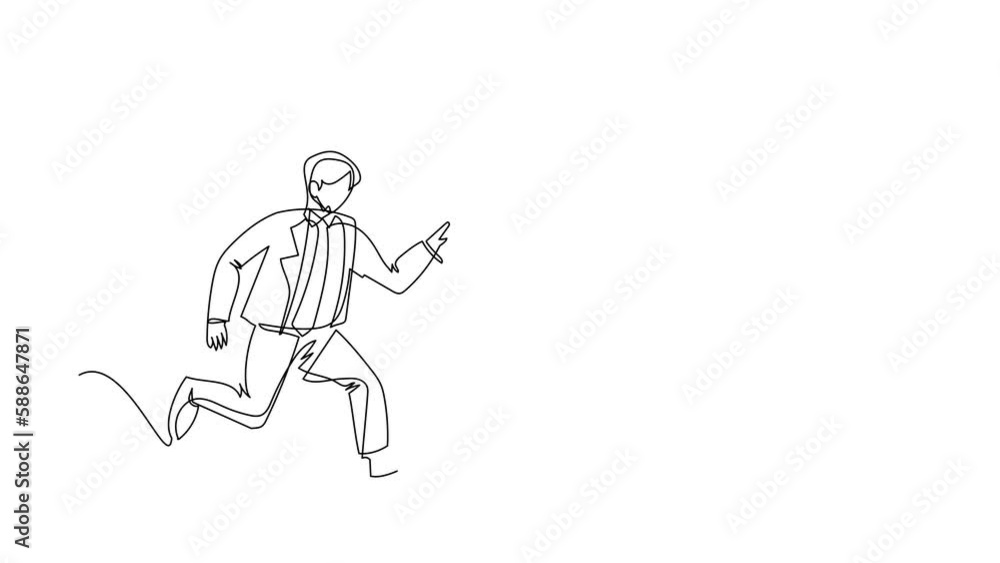 Animated self drawing of continuous line draw businessman run chasing try to catch idea light bulb. Concept of creativity, competition, innovation. Business metaphor. Full length single line animation Animated self drawing of continuous line draw businessman run chasing try to catch idea light bulb. Concept of creativity, competition, innovation. Business metaphor. Full length single line animation