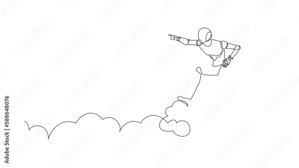 Animated self drawing of continuous one line draw robot ride cloud ...