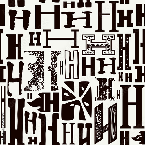 Seamless pattern with letters h in typographic style