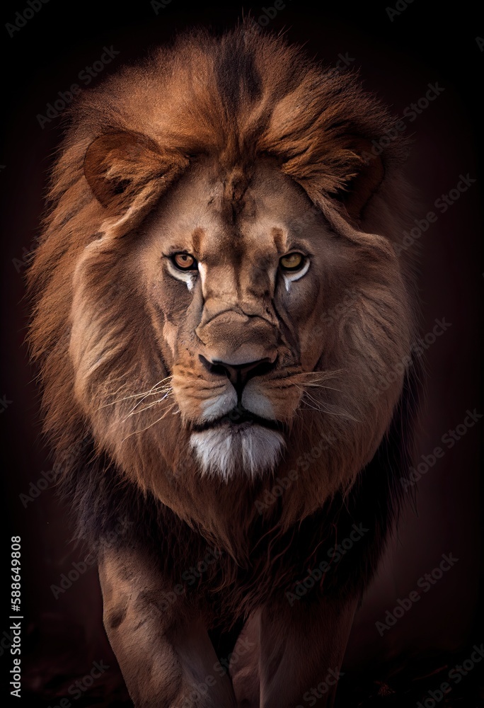 Lion with a fierce expression, ready to defend its pride, generative ai