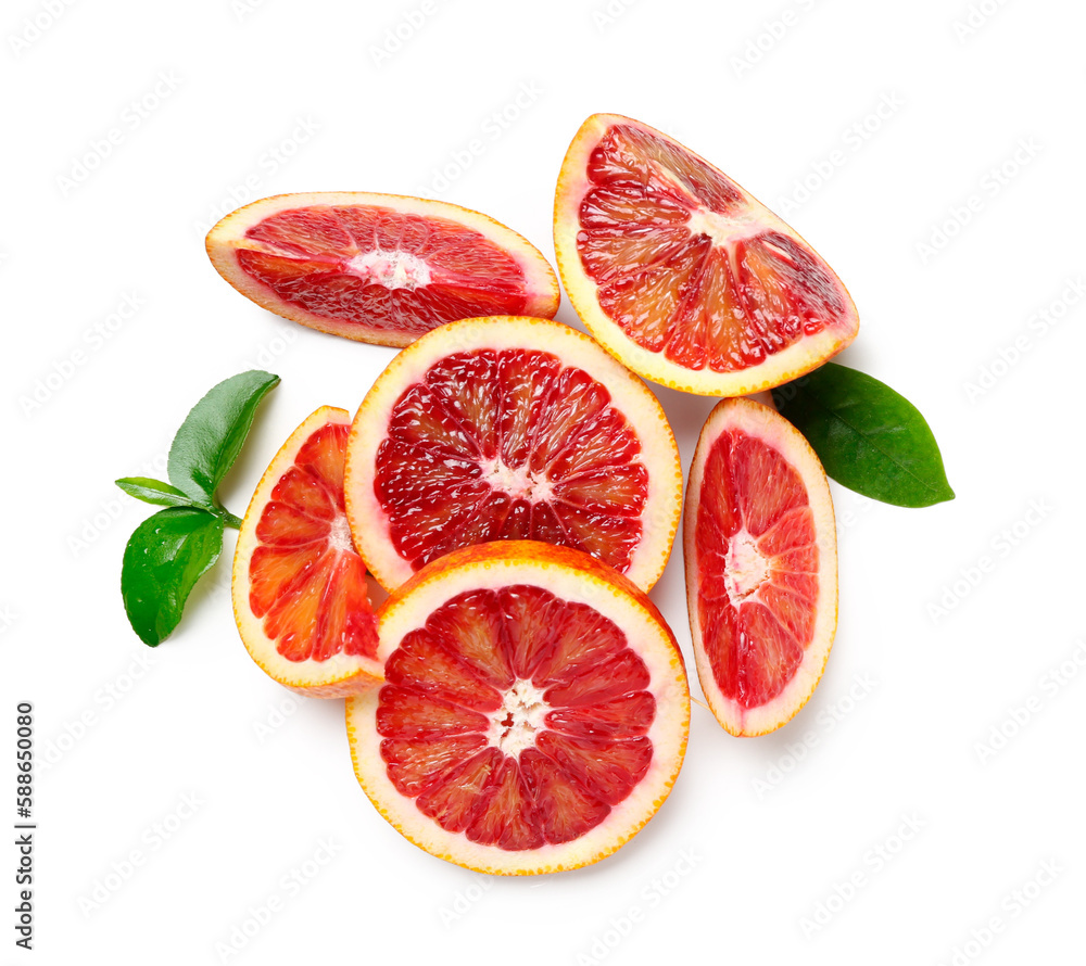 Tasty slices of blood orange fruit on white background Tasty slices of blood orange fruit on white background