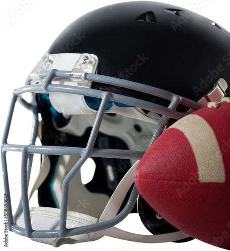 Close up of sports helmet with American football