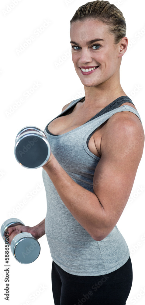 Muscular woman working out with dumbbells Muscular woman working out with dumbbells