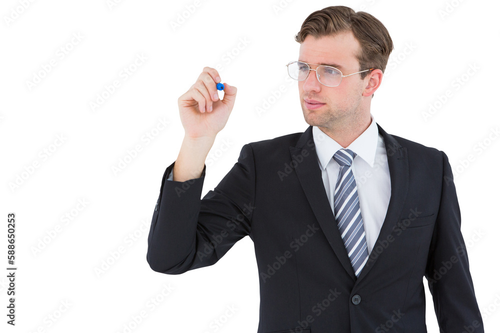 Geeky businessman writing with marker Geeky businessman writing with marker