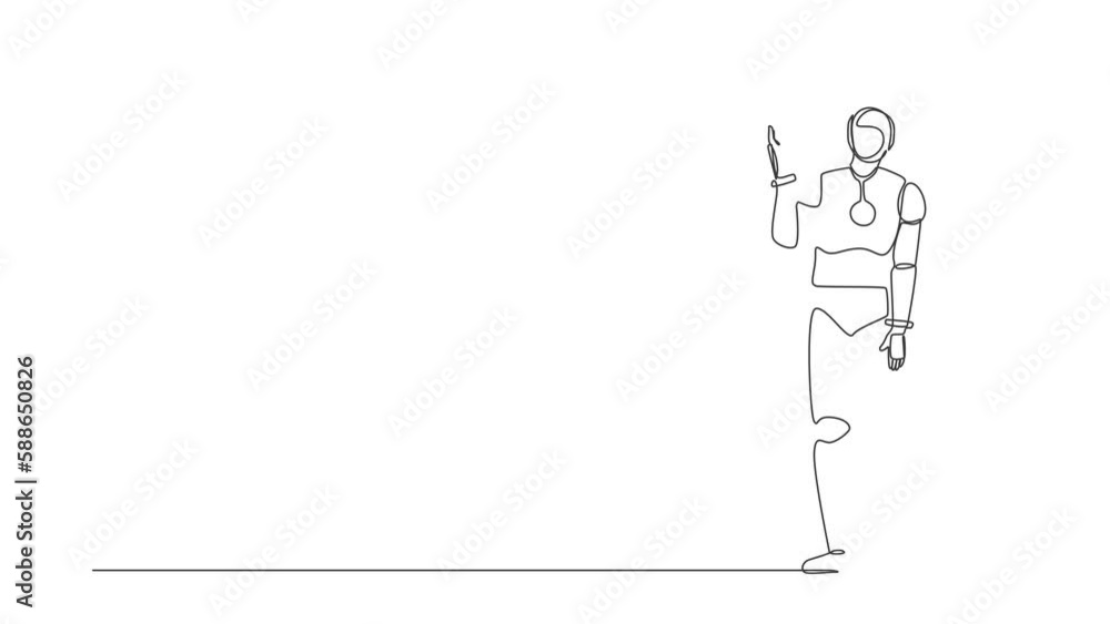 Animated self drawing of continuous line draw robot gesturing ok sign with fingers. Okay sign gesture. Humanoid robot cybernetic organism. Future robotic development. Full length single line animation Animated self drawing of continuous line draw robot gesturing ok sign with fingers. Okay sign gesture. Humanoid robot cybernetic organism. Future robotic development. Full length single line animation
