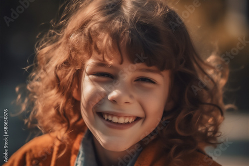 portrait of a smiling child, elementary girl, generative ai