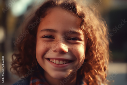 portrait of a caucasian child smiling, elementary girl, generative ai