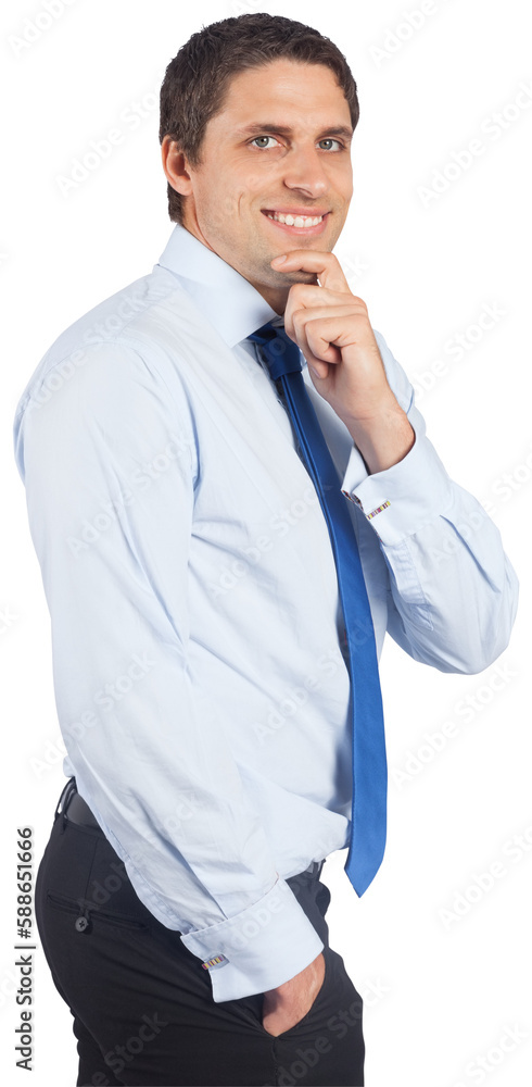 Thinking businessman touching his chin Thinking businessman touching his chin