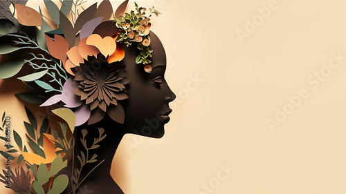 Paper cut art , Woman of different flower and plants © bit24