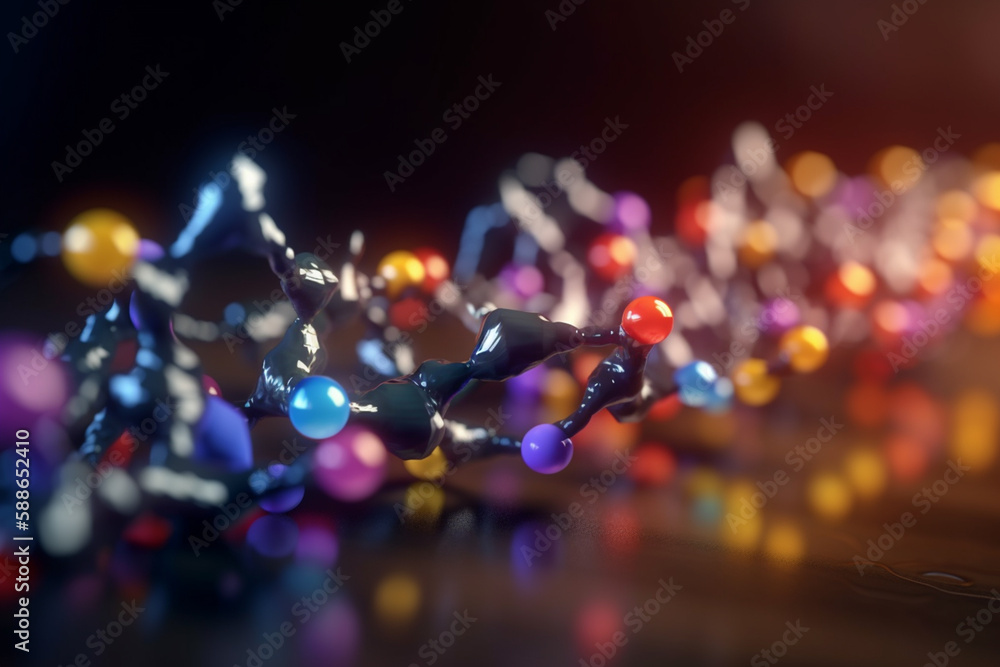 Colorful 3D illustration depicting the microscopic process of polymerization - obrazy, fototapety, plakaty 