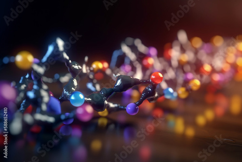 Colorful 3D illustration depicting the microscopic process of polymerization photo