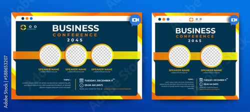 Business Conference live webinar banner invitation and social media post template. Business webinar invitation design.
