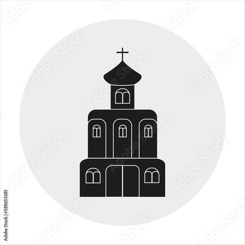 An image of a silhouette of a Christian church in black with a white outline. The church as a logo