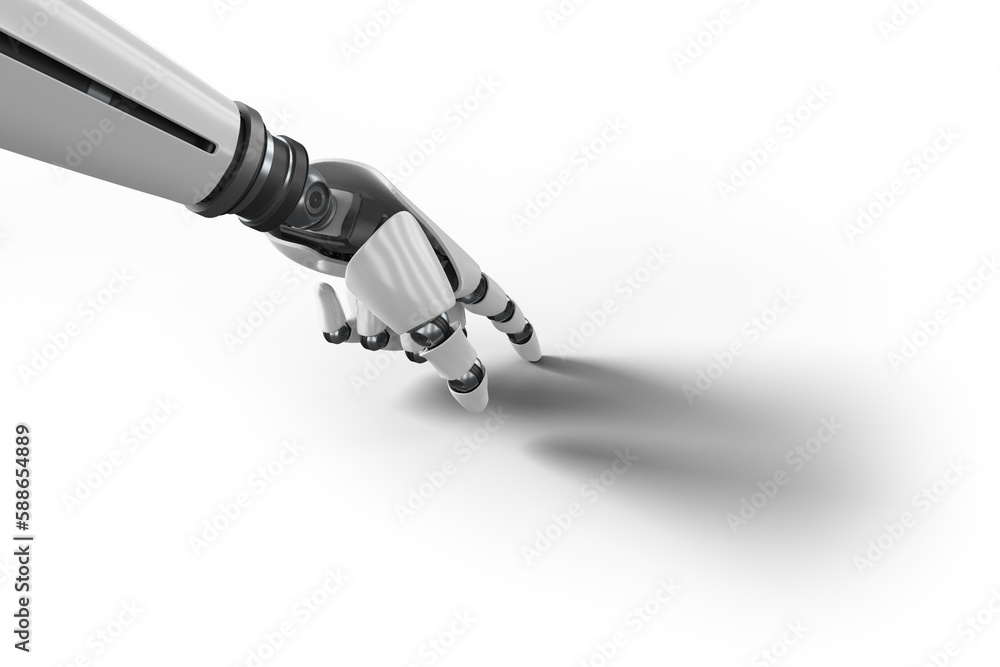 Silvered robot hand gesturing Silvered robot hand gesturing