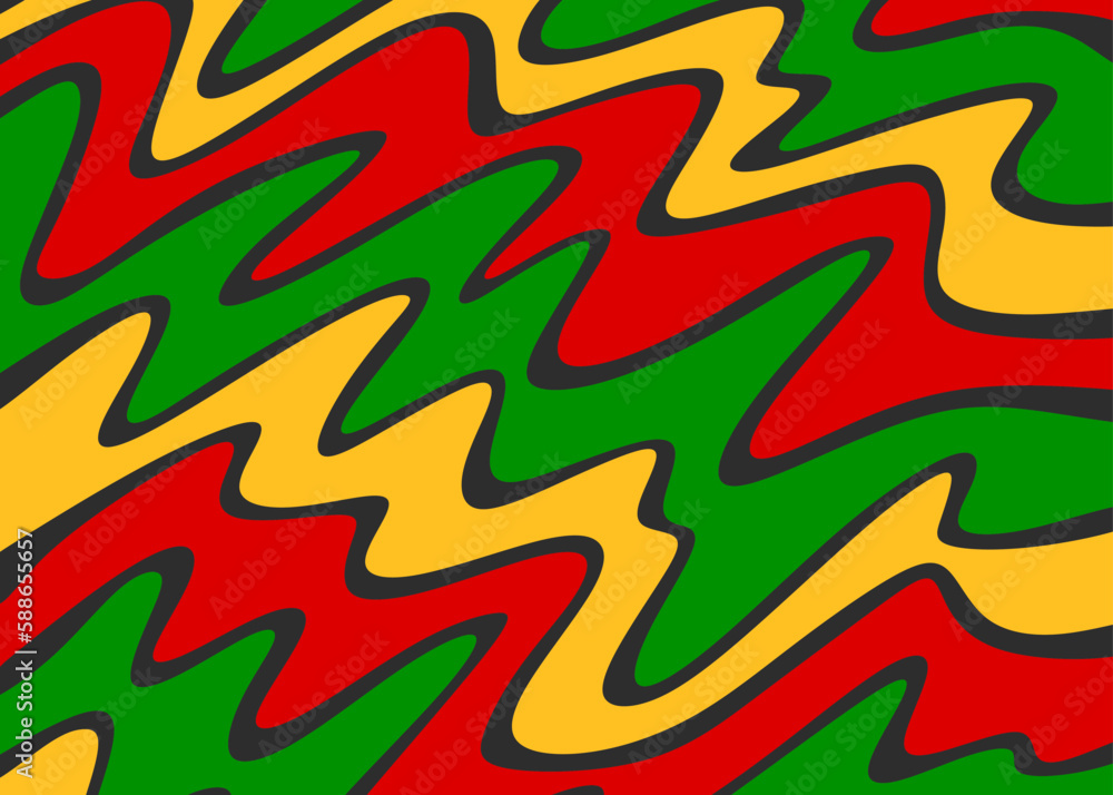 Abstract background with colorful wavy lines pattern and with Jamaican color theme Abstract background with colorful wavy lines pattern and with Jamaican color theme