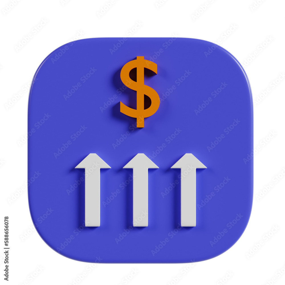 rising dollar icon 3d illustration rising dollar icon 3d illustration