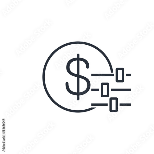 Dollar and regulator. Pricing. Vector linear icon isolated on white background.